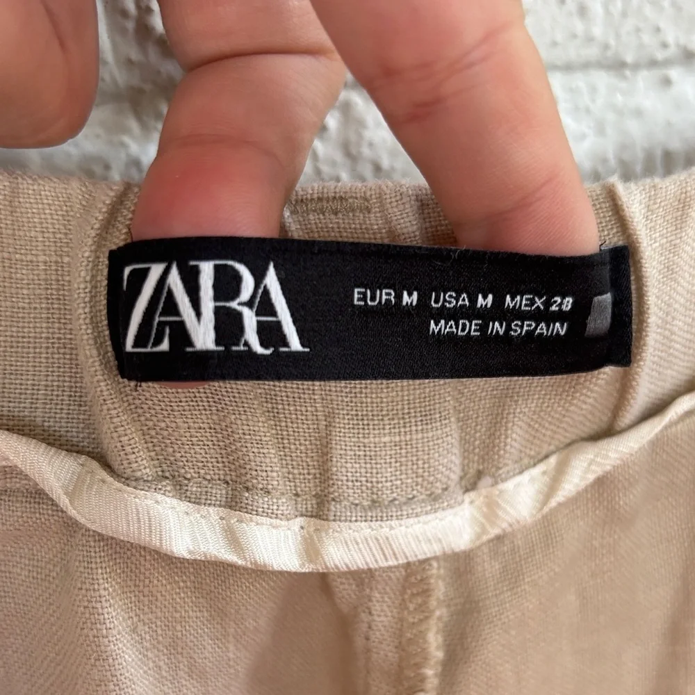 Zara Linen High Rise Barrel Khaki Pants sz M